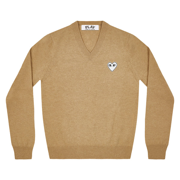 Play - White Heart Natural V-Neck Sweater - (Camel)