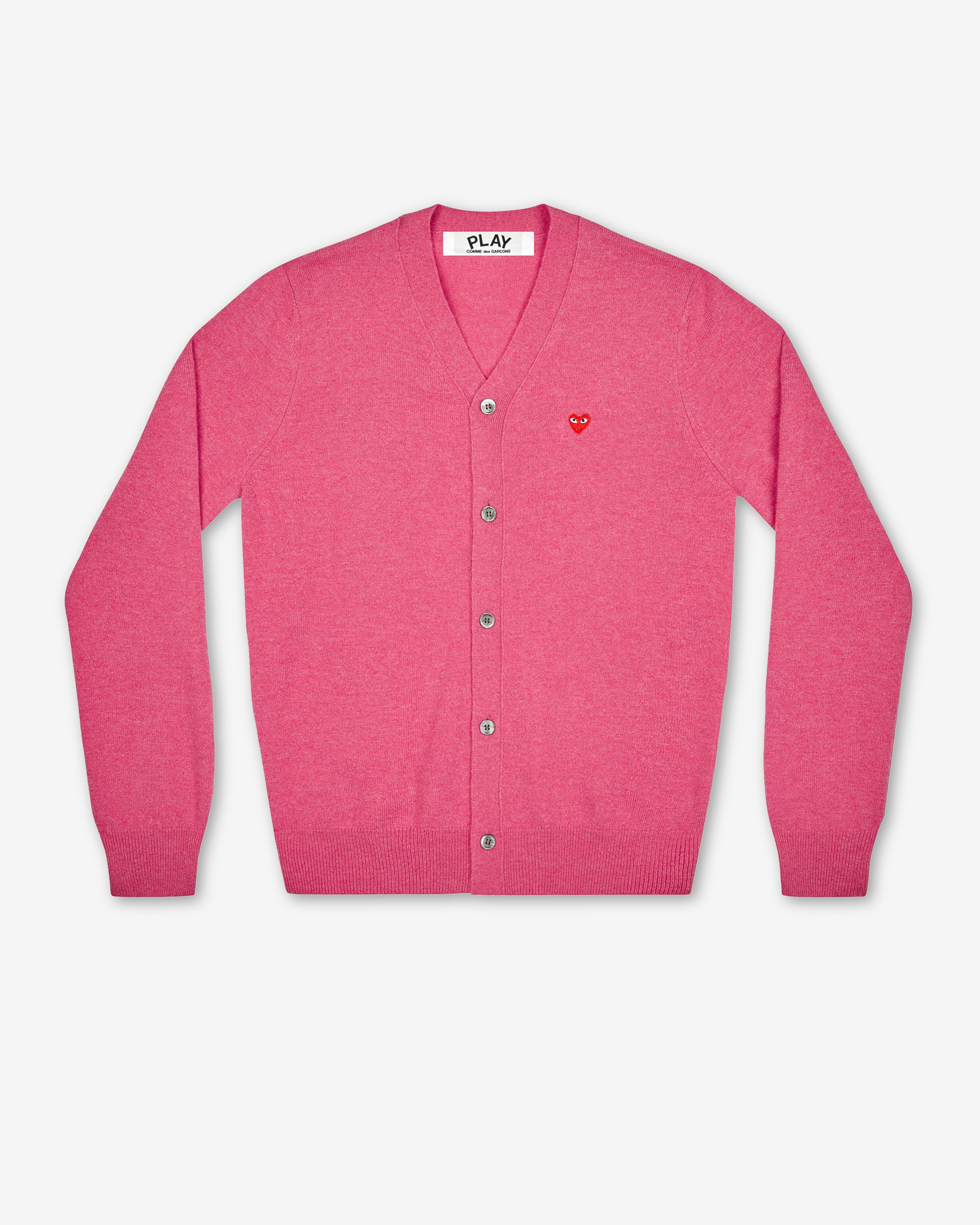 PLAY COMME des GARÇONS カーディガン ハート刺繍 レッドＬ Play Comme des Garçons: Men's Small Red Heart Cardigan (Pink