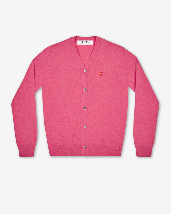 Play Comme des Garçons - Men’s Small Red Heart Cardigan - (Pink)