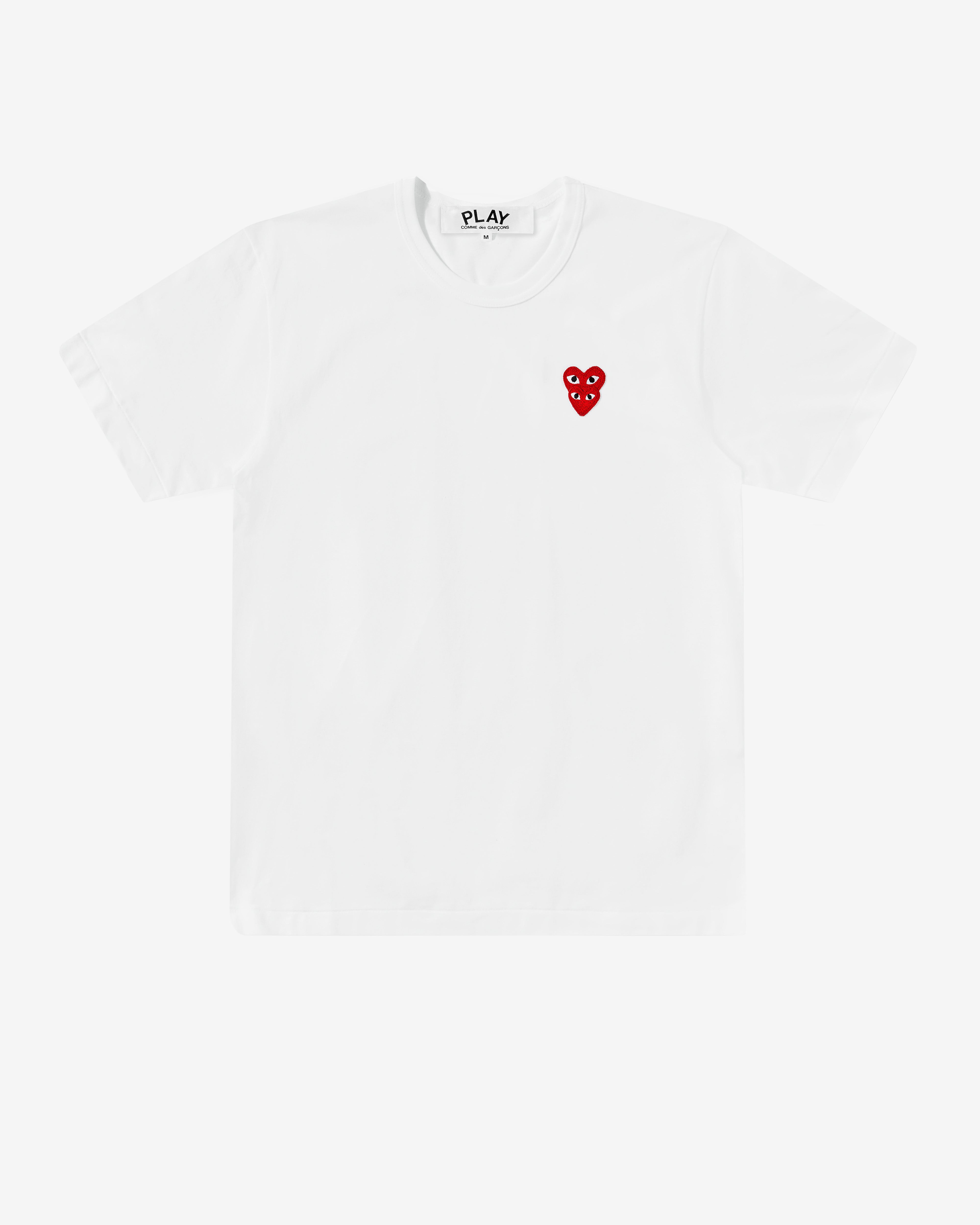 Play Comme des Garçons: T-Shirt with Double Red Heart (White