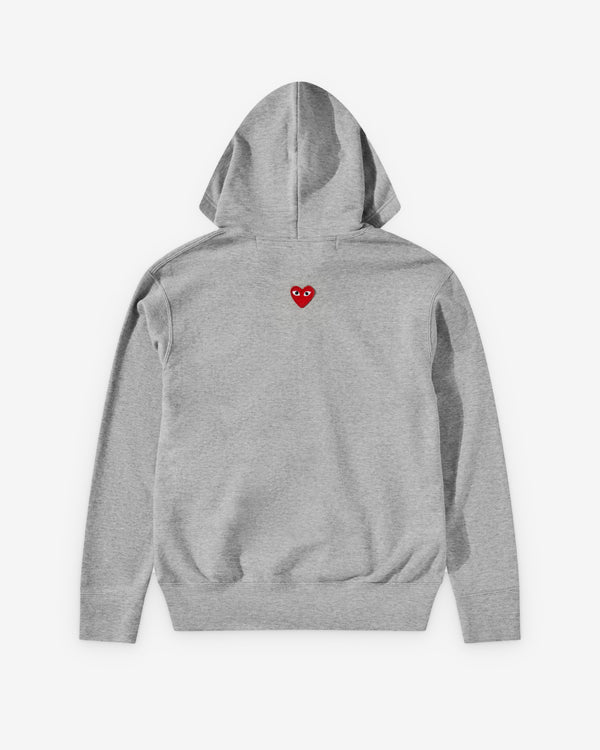 Play Comme des Garçons - Unisex Back Red Heart Zip Hooded Sweatshirt - (Grey)