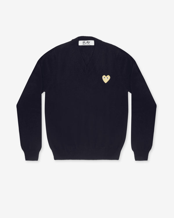Play Comme des Garçons - Gold Heart V-Neck Sweater - (Navy)