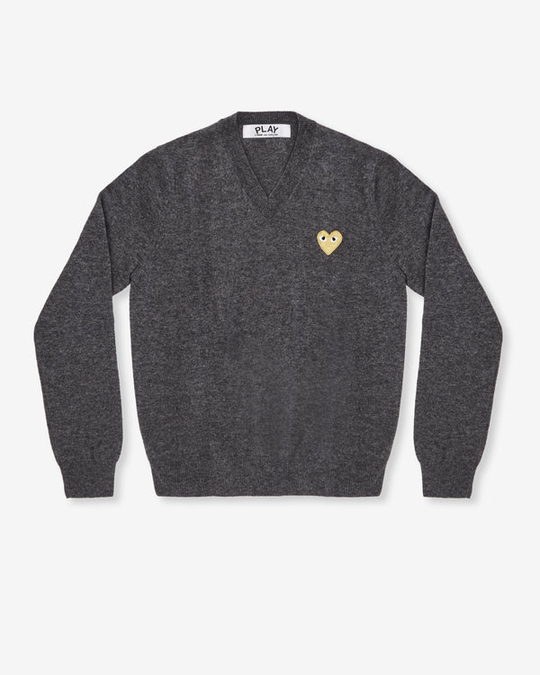 Play Comme des Garçons - Gold Heart V-Neck Sweater - (Mid Grey)