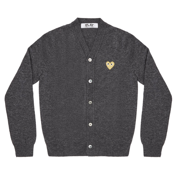 Play Comme des Garçons - Gold Heart Men’s Cardigan - (Mid Grey)