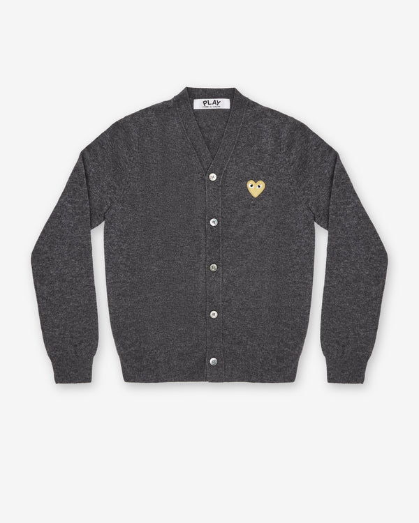 Play Comme des Garçons - Gold Heart Men’s Cardigan - (Mid Grey)
