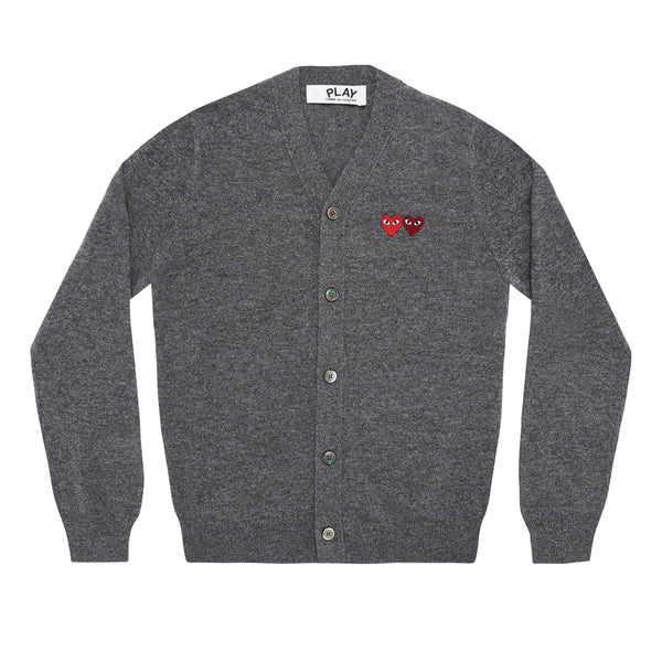 Play Comme des Garçons - Double Heart Men’s Cardigan - (Grey)