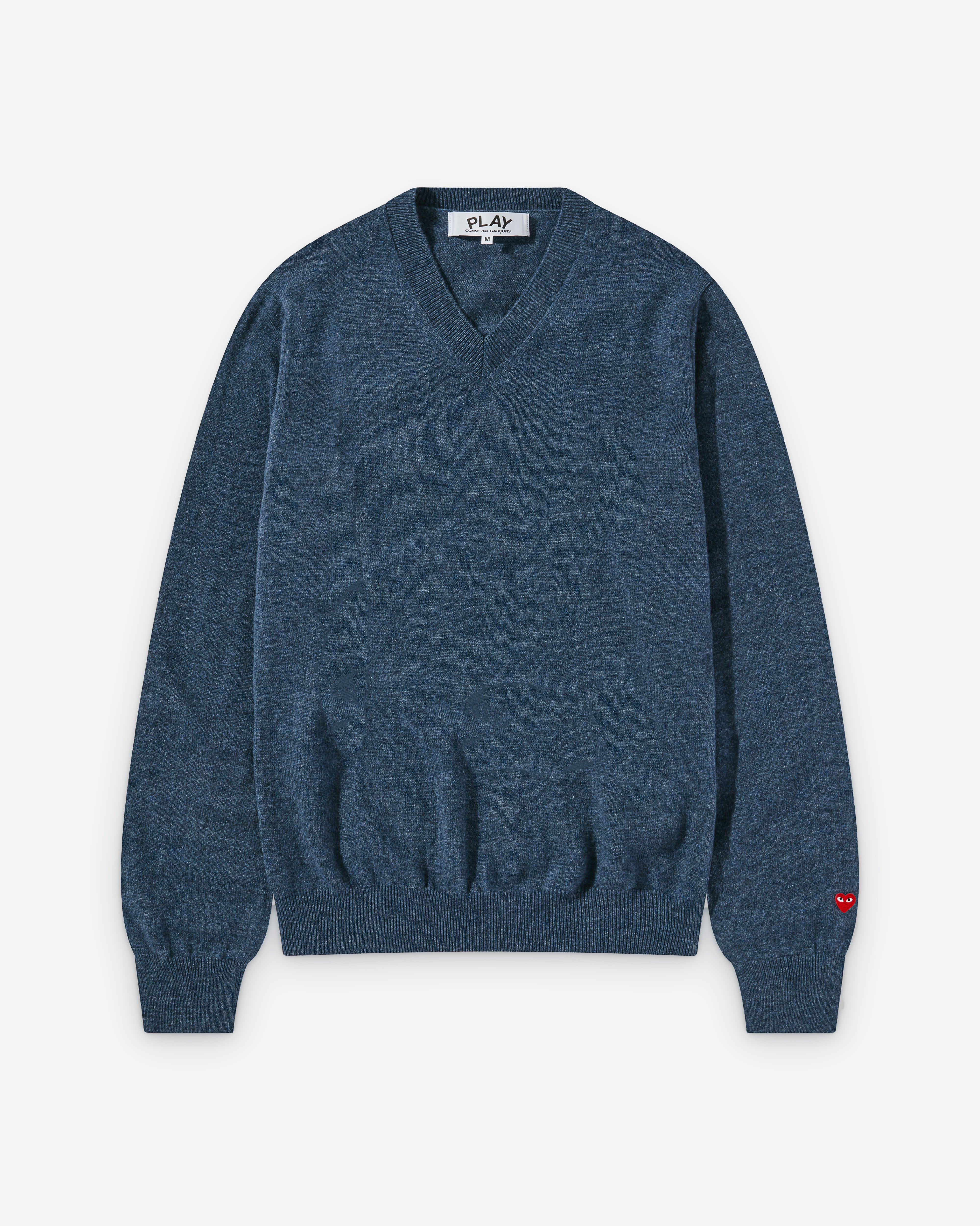 Play Comme des Garçons: V-Neck Sweater (Navy) | DSMNY E-SHOP