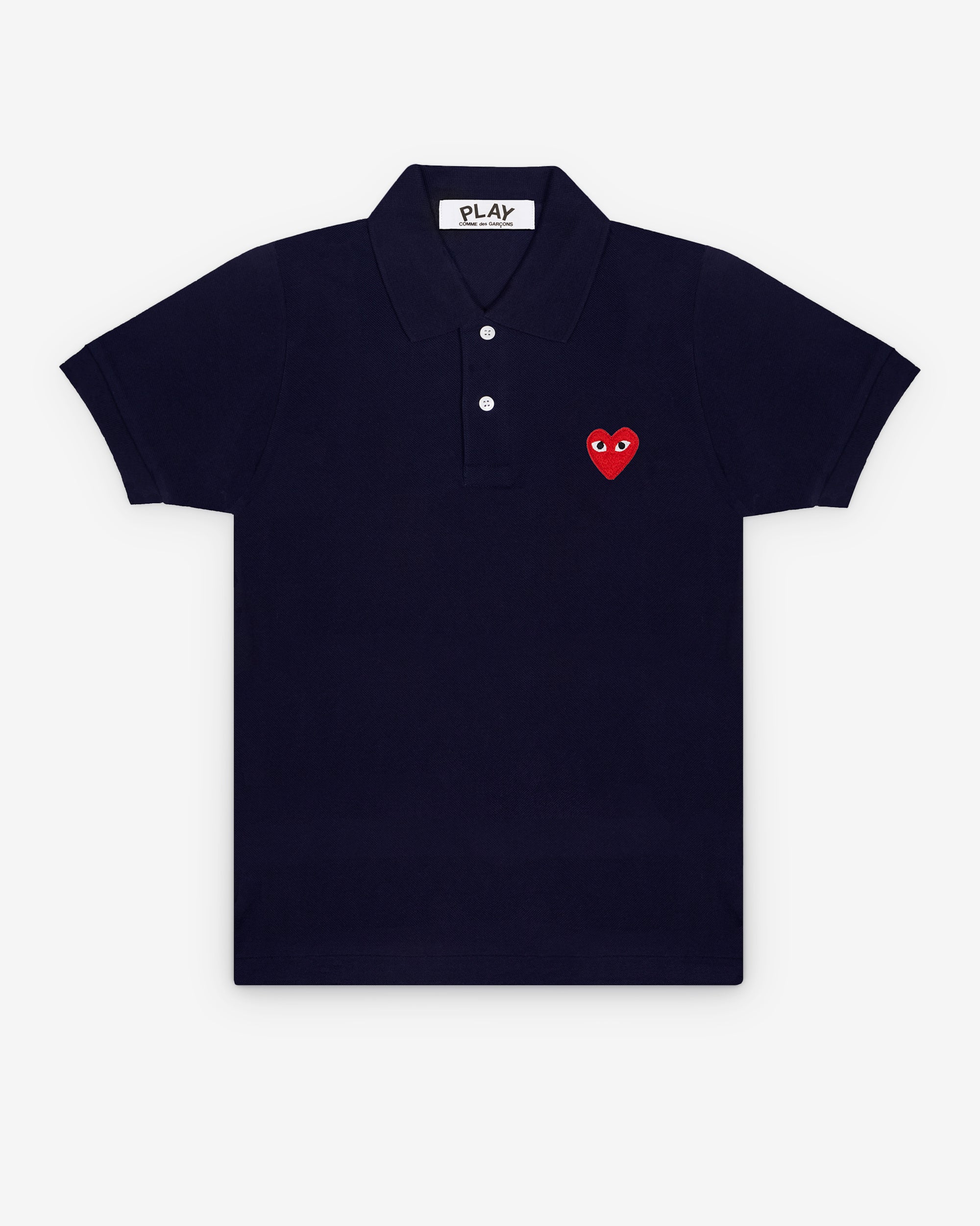 Play Comme des Garçons: Red Polo Shirt (Navy) DSMNY E-SHOP