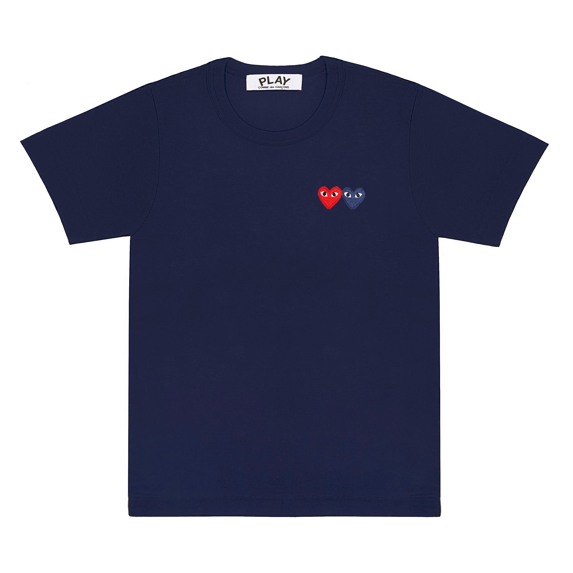 Play Comme des Garçons: T-Shirt with Double Heart (Navy) | DSMNY E