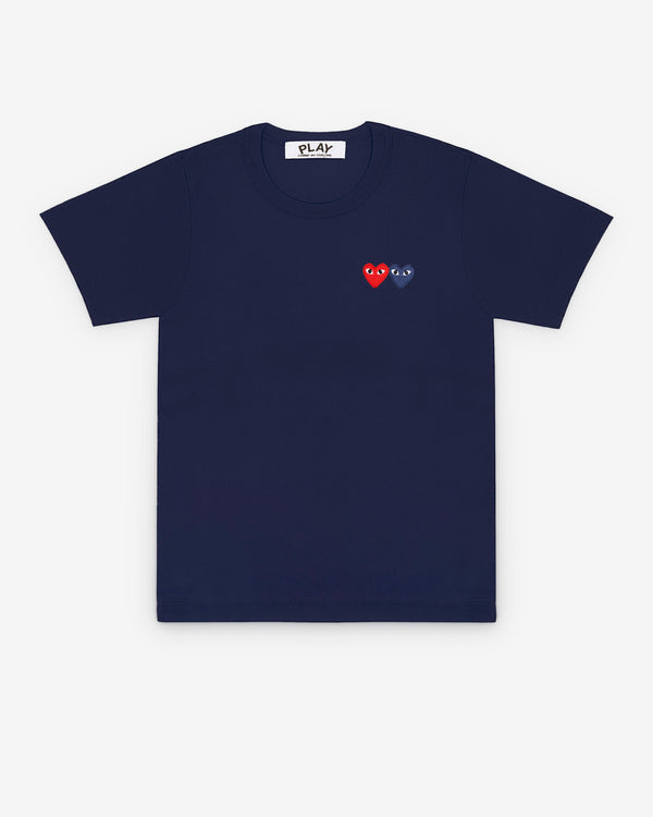Play Comme des Garçons - T-Shirt with Double Heart - (Navy)