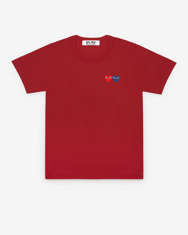 Play Comme des Garçons - T-Shirt with Double Heart - (Burgundy)