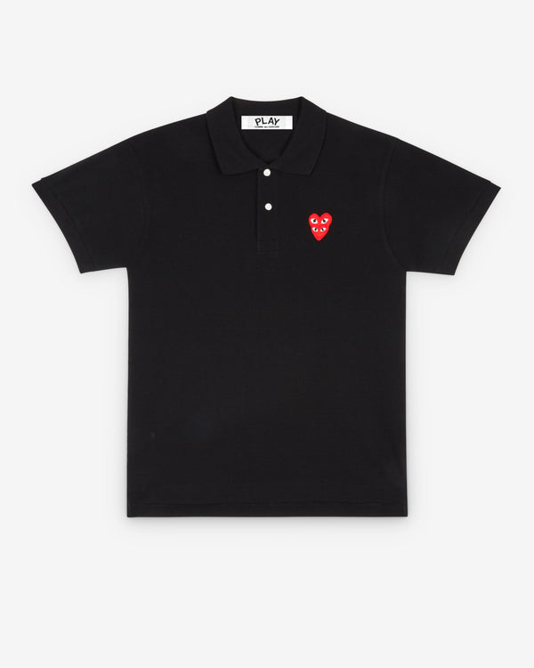Play Comme des Garçons - Polo Shirt with Double Red Heart - (Black)