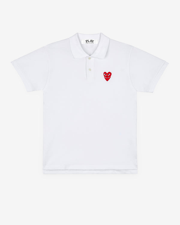 Play Comme des Garçons - Polo Shirt with Double Red Heart - (White)