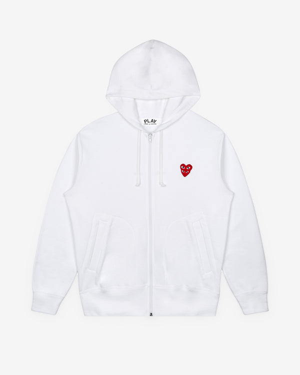 Play Comme des Garçons - Hooded Sweatshirt with Double Red Heart - (White)
