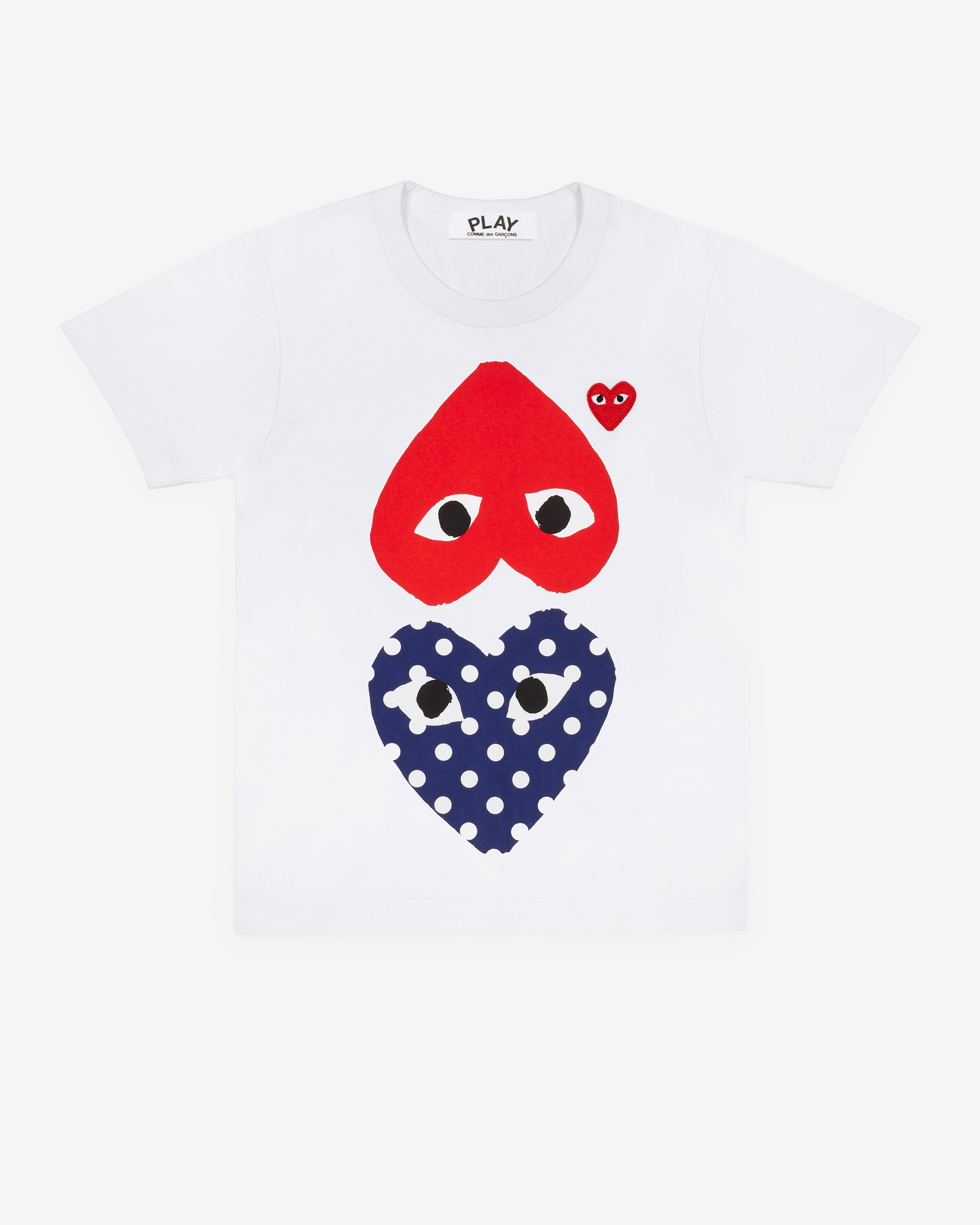 Play Comme des Garçons: Polka Dot With Upside Down Heart T Play Comme des Garçons: Polka Dot With Upside Down Heart T