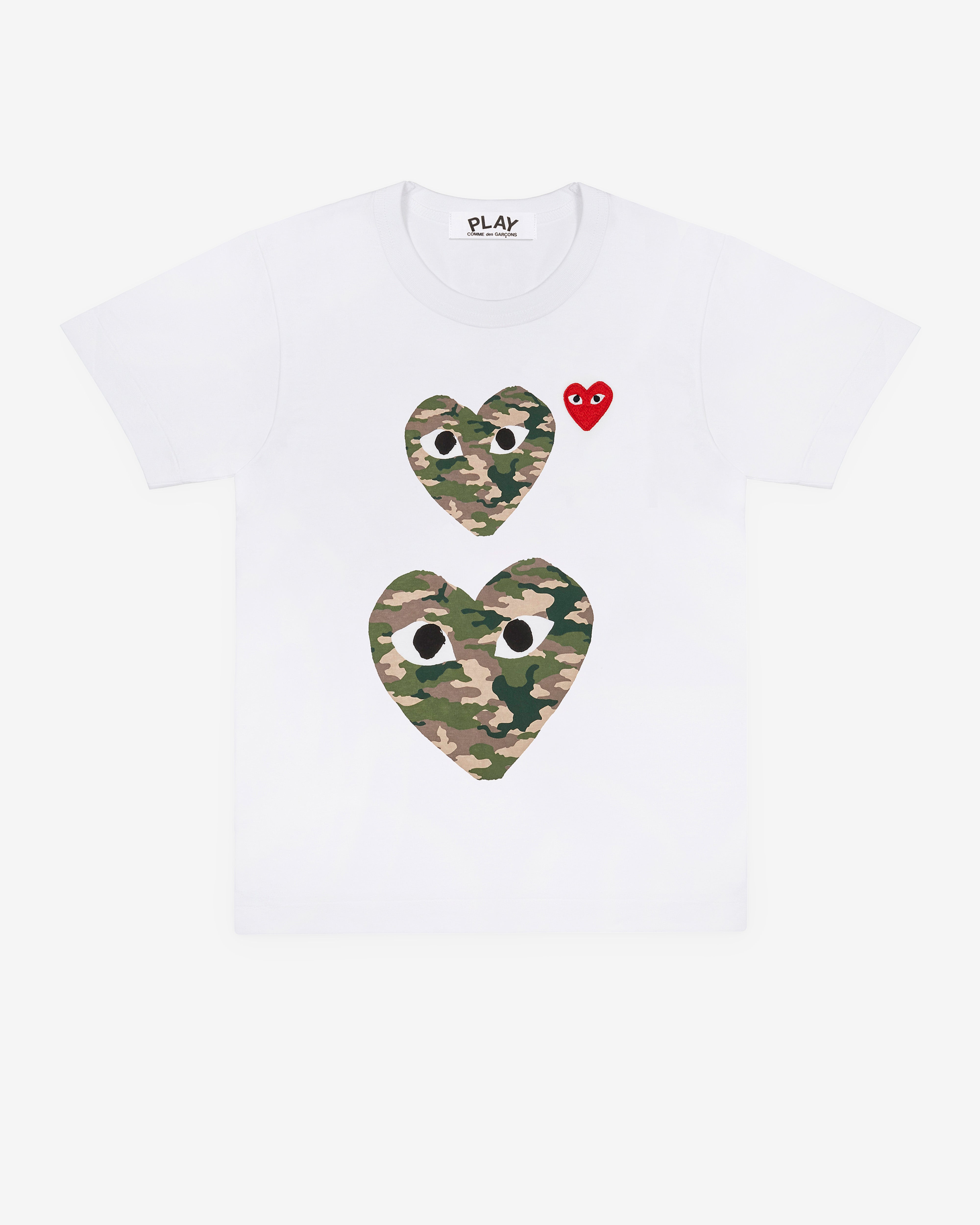 Play Comme des Garçons: Camouflage Double Heart T-Shirt Play Comme des Garçons: Camouflage Double Heart T-Shirt