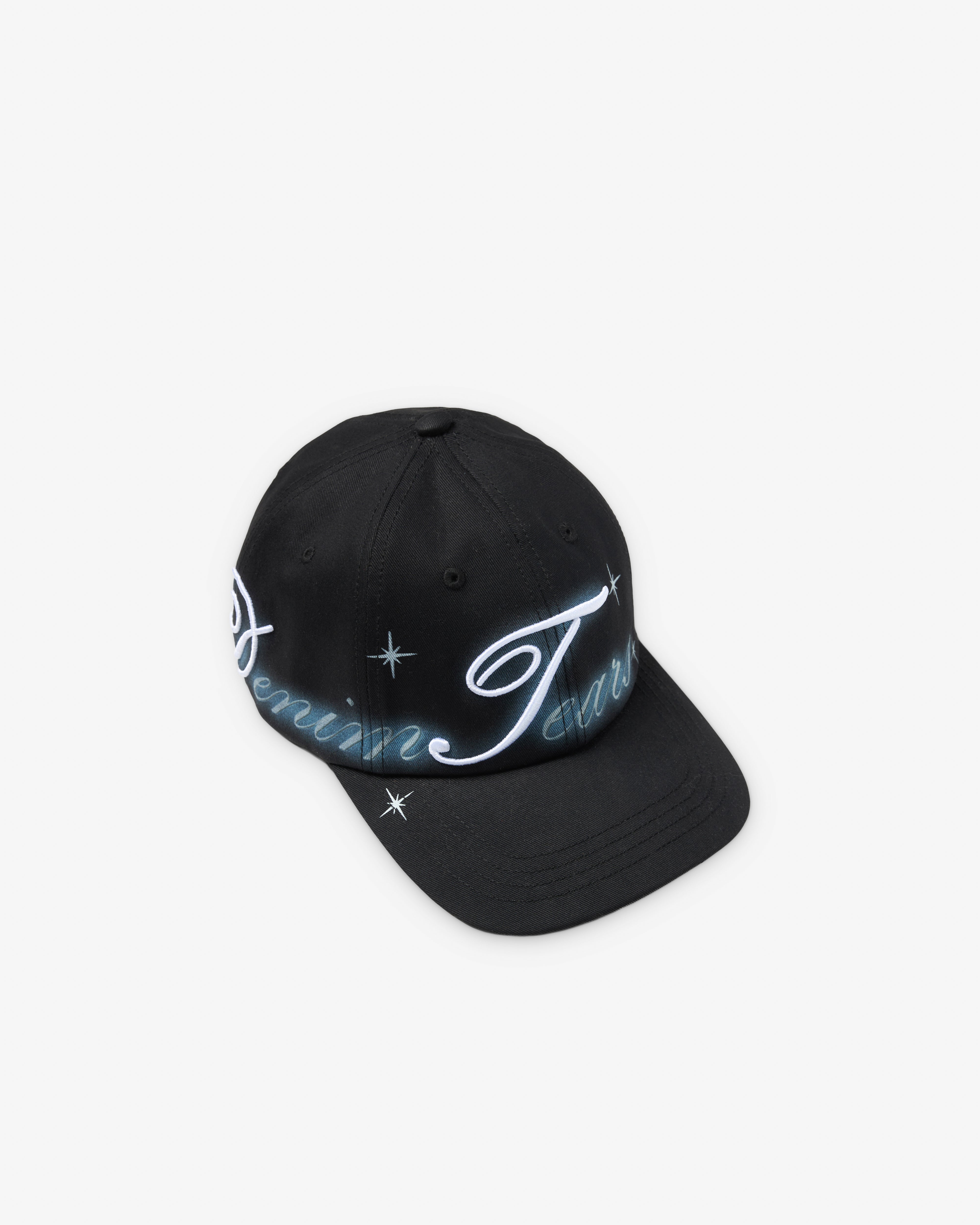Denim Tears: Airbrushed DT Logo Cap (Black) | DSMNY E-SHOP