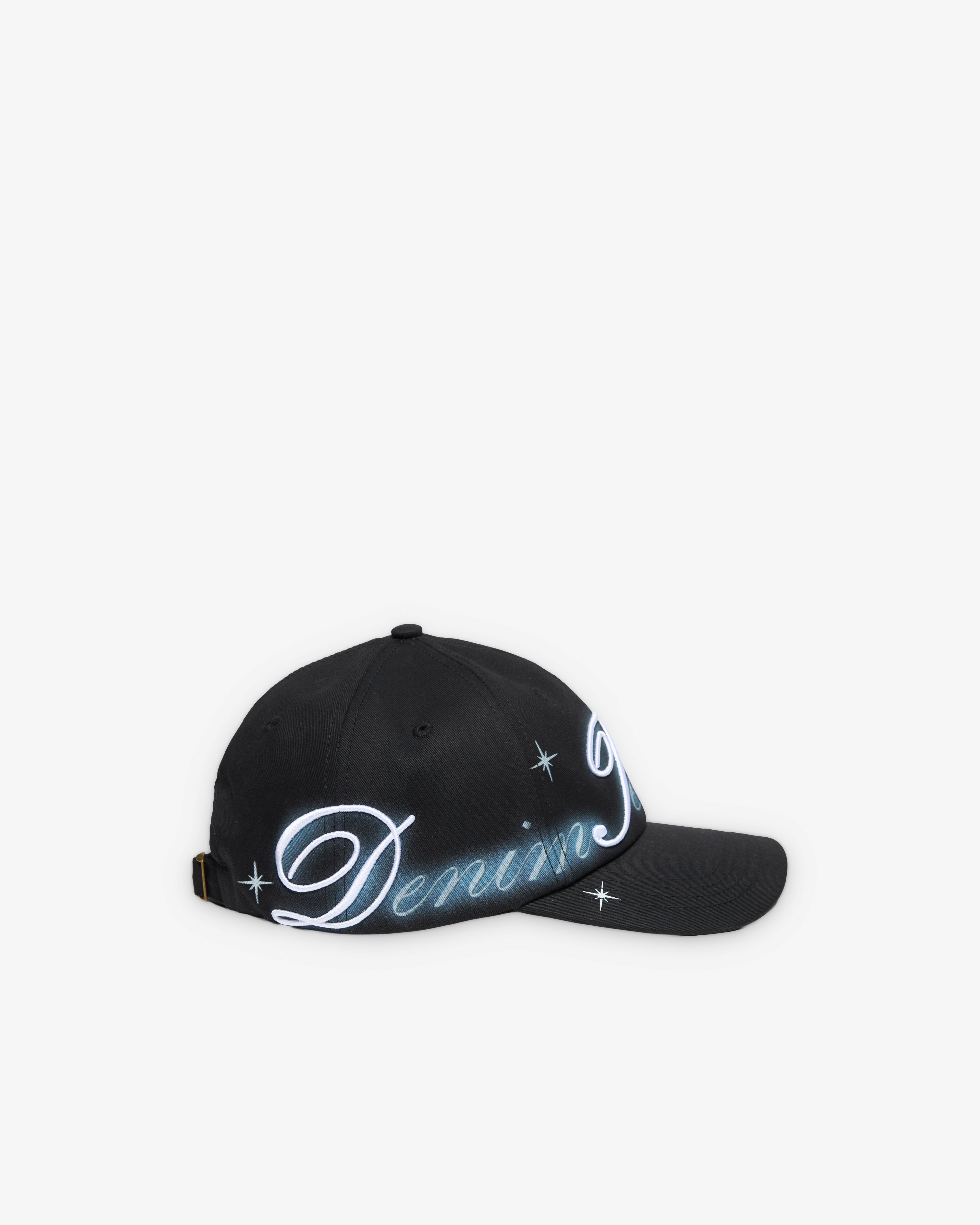 Denim Tears: Airbrushed DT Logo Cap (Black) | DSMNY E-SHOP
