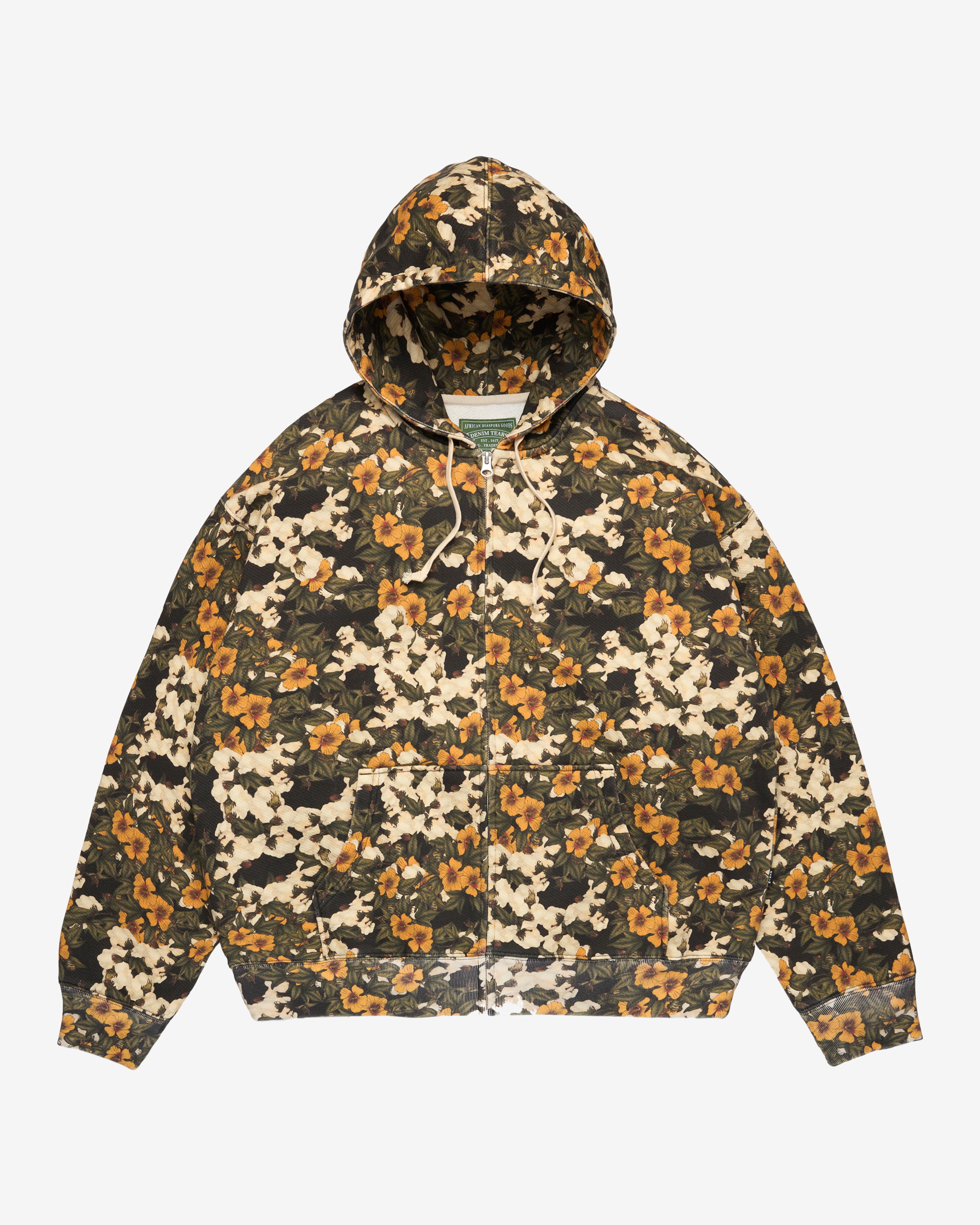 Denim Tears: Floral Wreath Zip Hoodie (Green / Yellow) | DSMNY E-SHOP