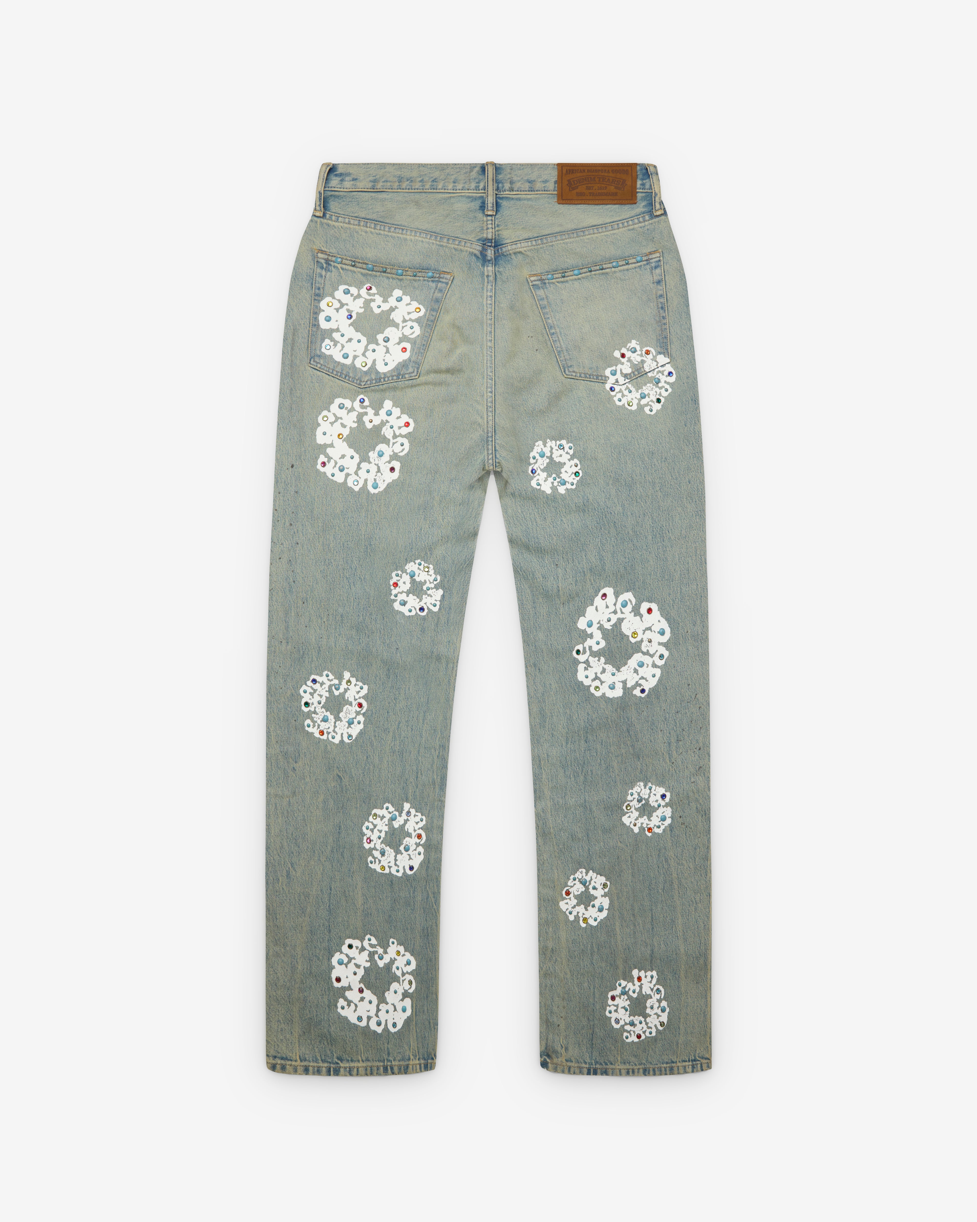 Denim Tears: Men's Baggy Studded Cotton Wreath Jeans (Dirty Wash