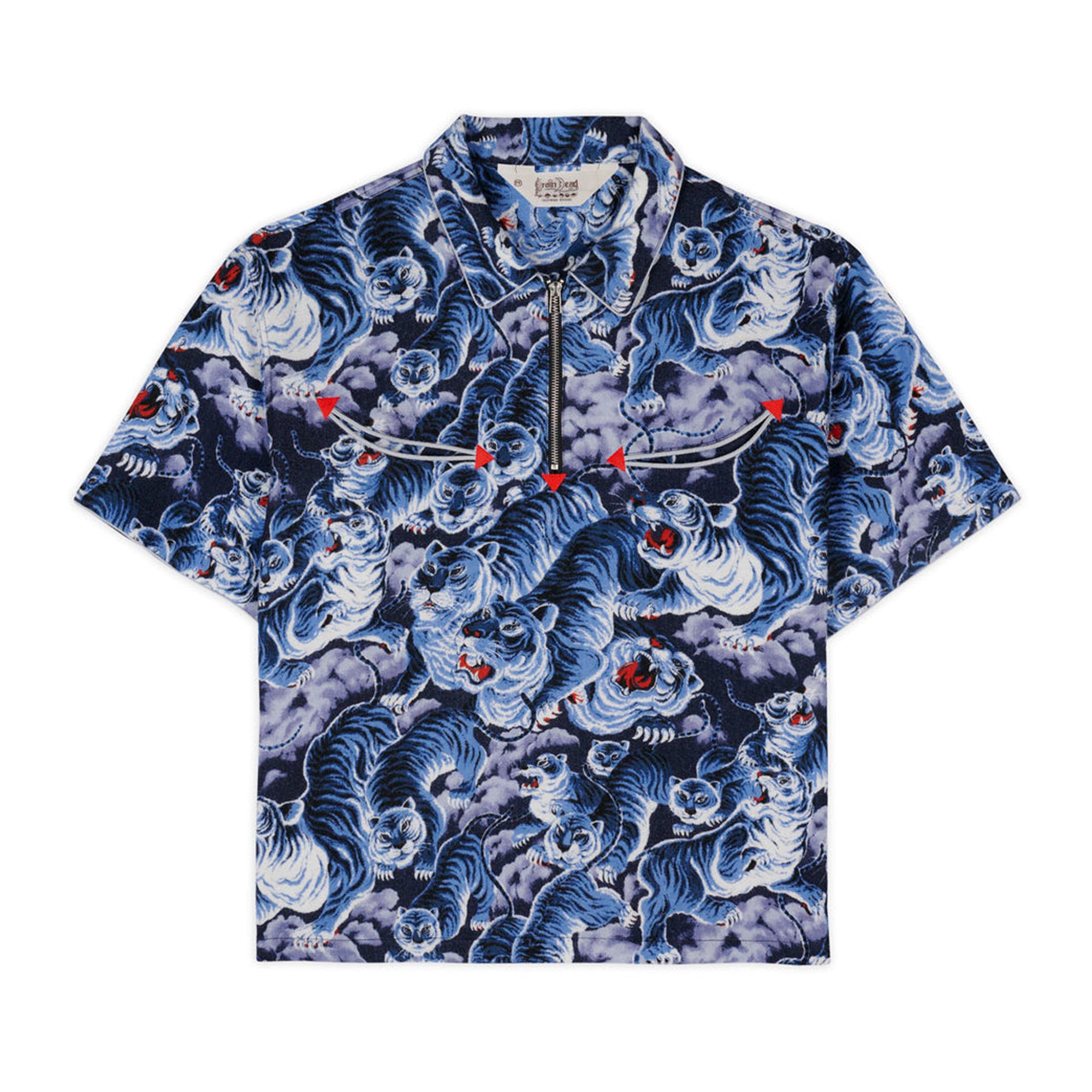Brain Dead - Men's Big Cat Short Sleeve Western Shirt - (Navy) view 1, Click to Zoom in