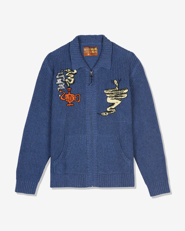 Brain Dead - Men's Snake Charmer Zip-Up Cardigan - (Blue)