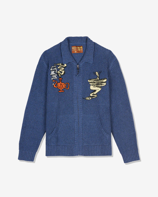 Brain Dead - Men's Snake Charmer Zip-Up Cardigan - (Blue)