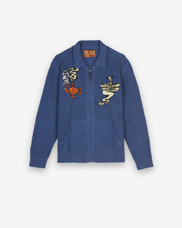 Brain Dead - Men's Snake Charmer Zip-Up Cardigan - (Blue)