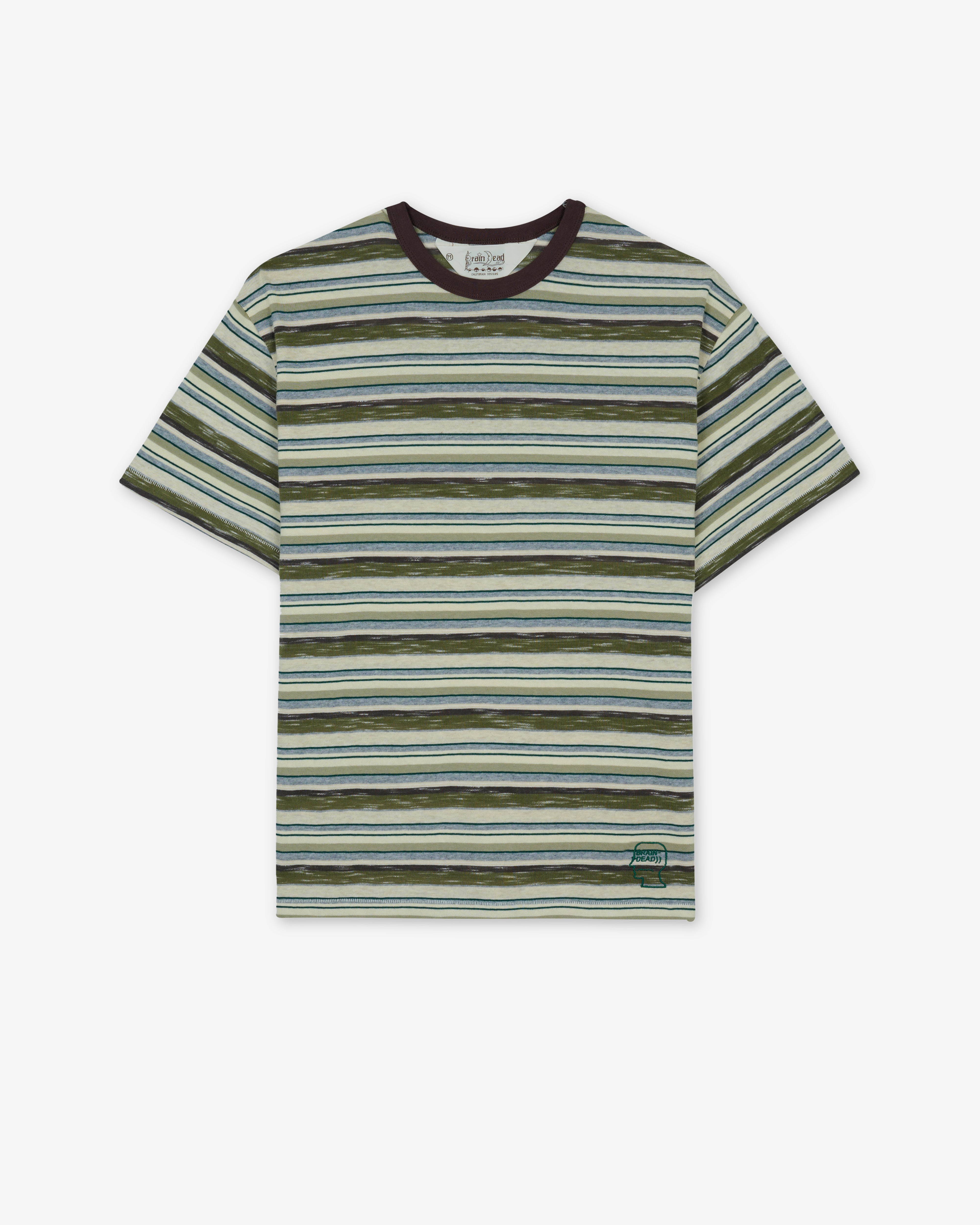 Brain Dead: Mens' Toni Stripe T-Shirt (Olive) | DSMNY E-SHOP