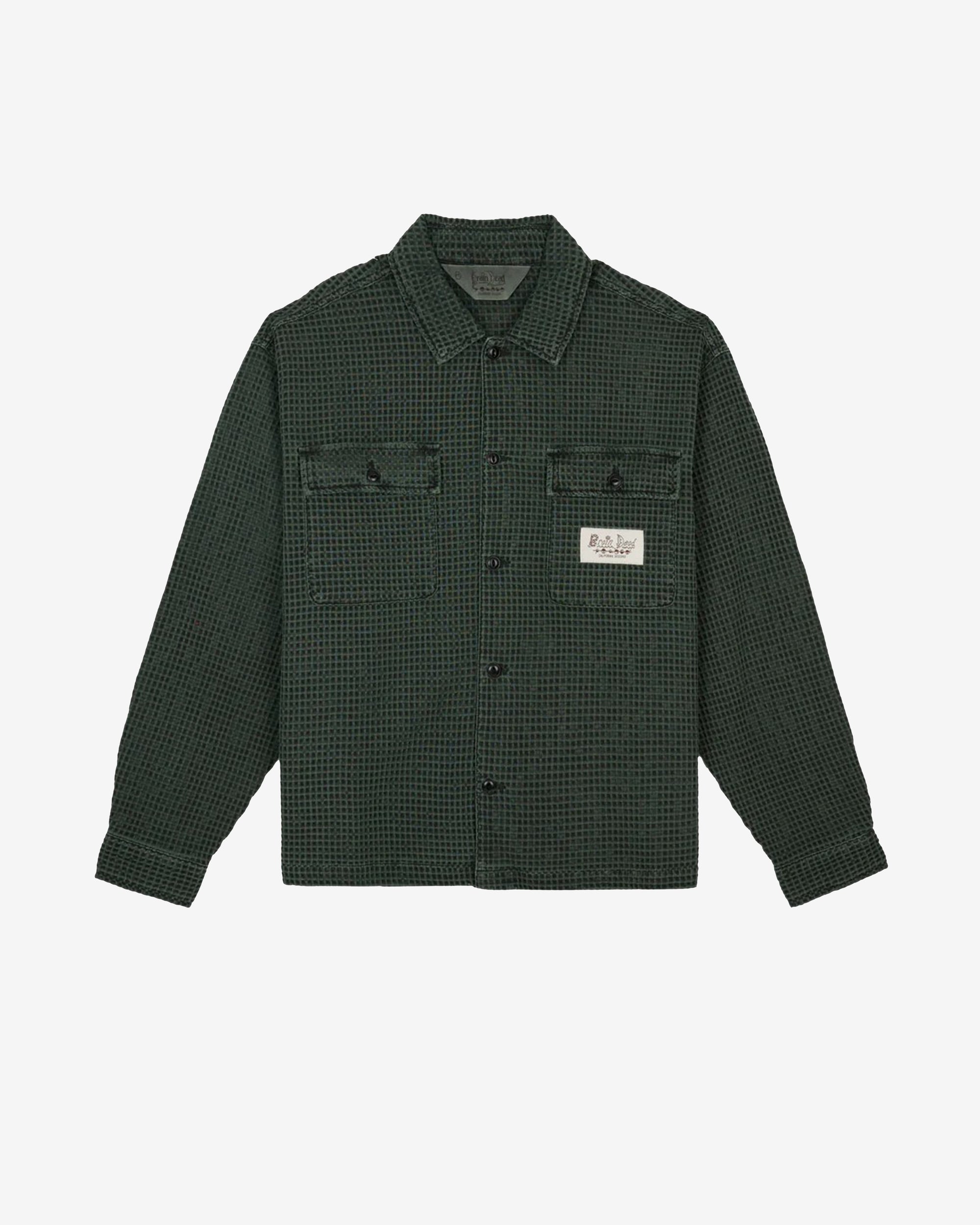 Brain Dead - Men's Waffle Button Front Shirt - (Dark Green) view 1, Click to Zoom in