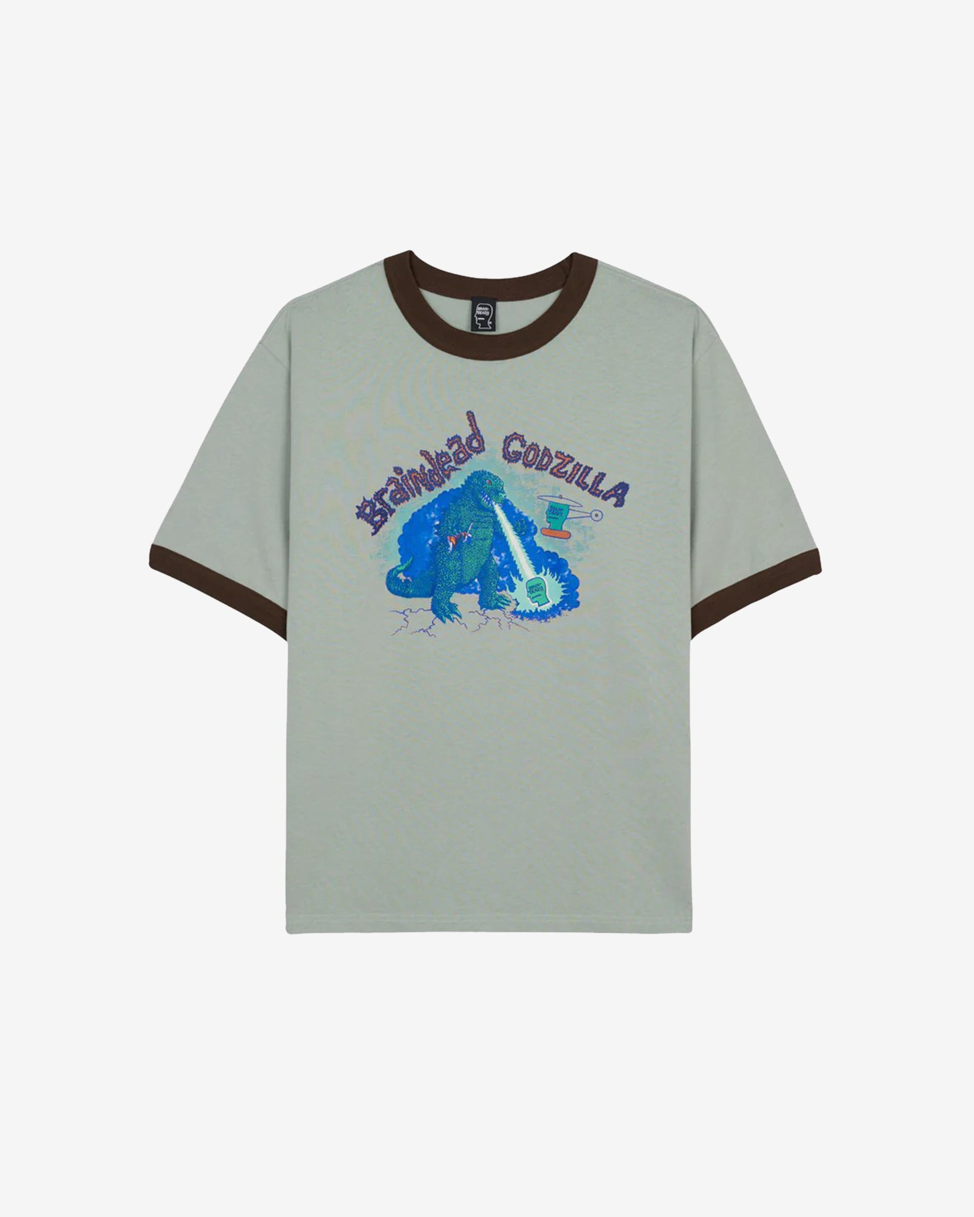 Brain Dead - Godzilla Men's Maquette Ringer T-Shirt - (Washed/Olive) view 1, Click to Zoom in