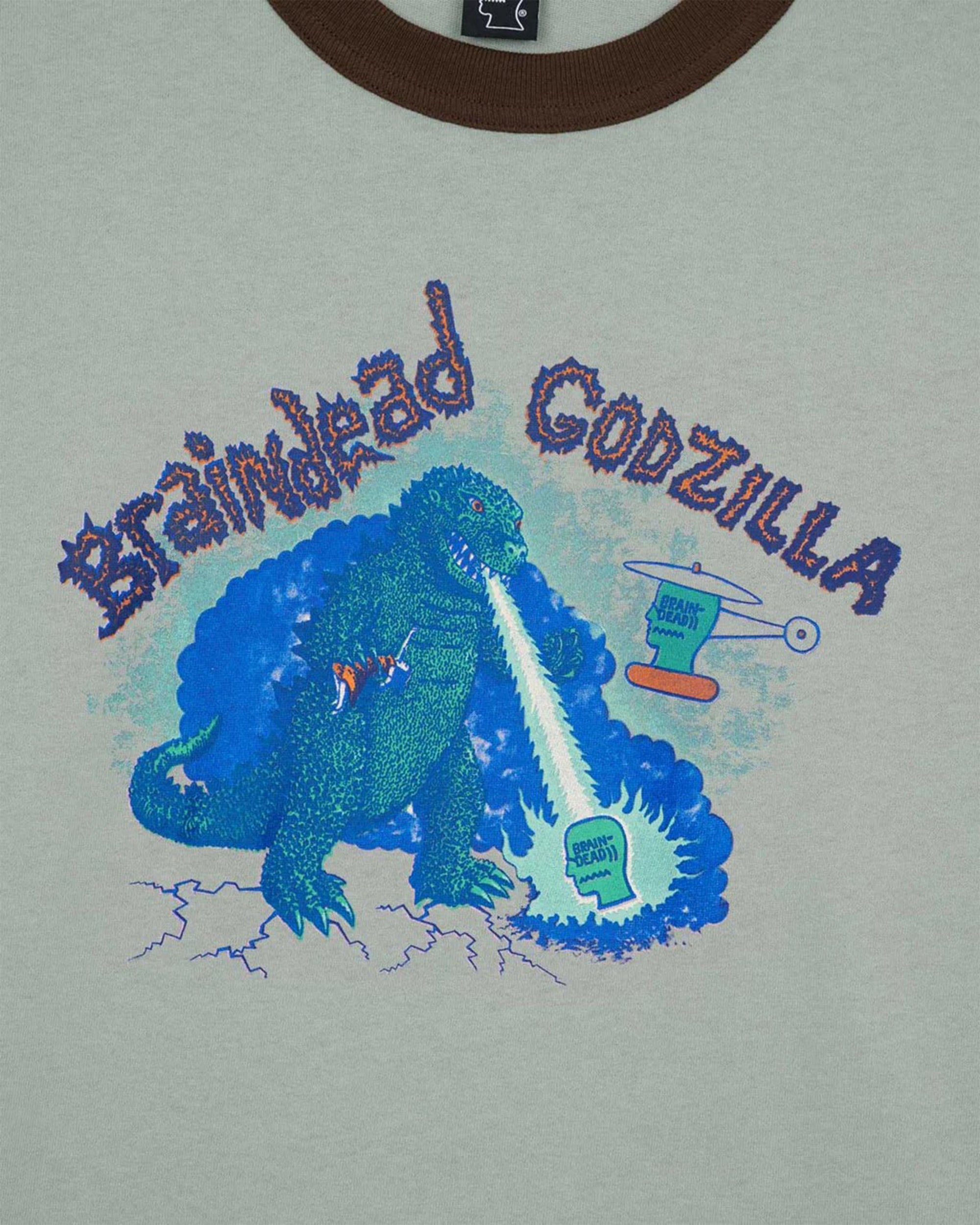 Brain Dead - Godzilla Men's Maquette Ringer T-Shirt - (Washed/Olive) view 3, Click to Zoom in