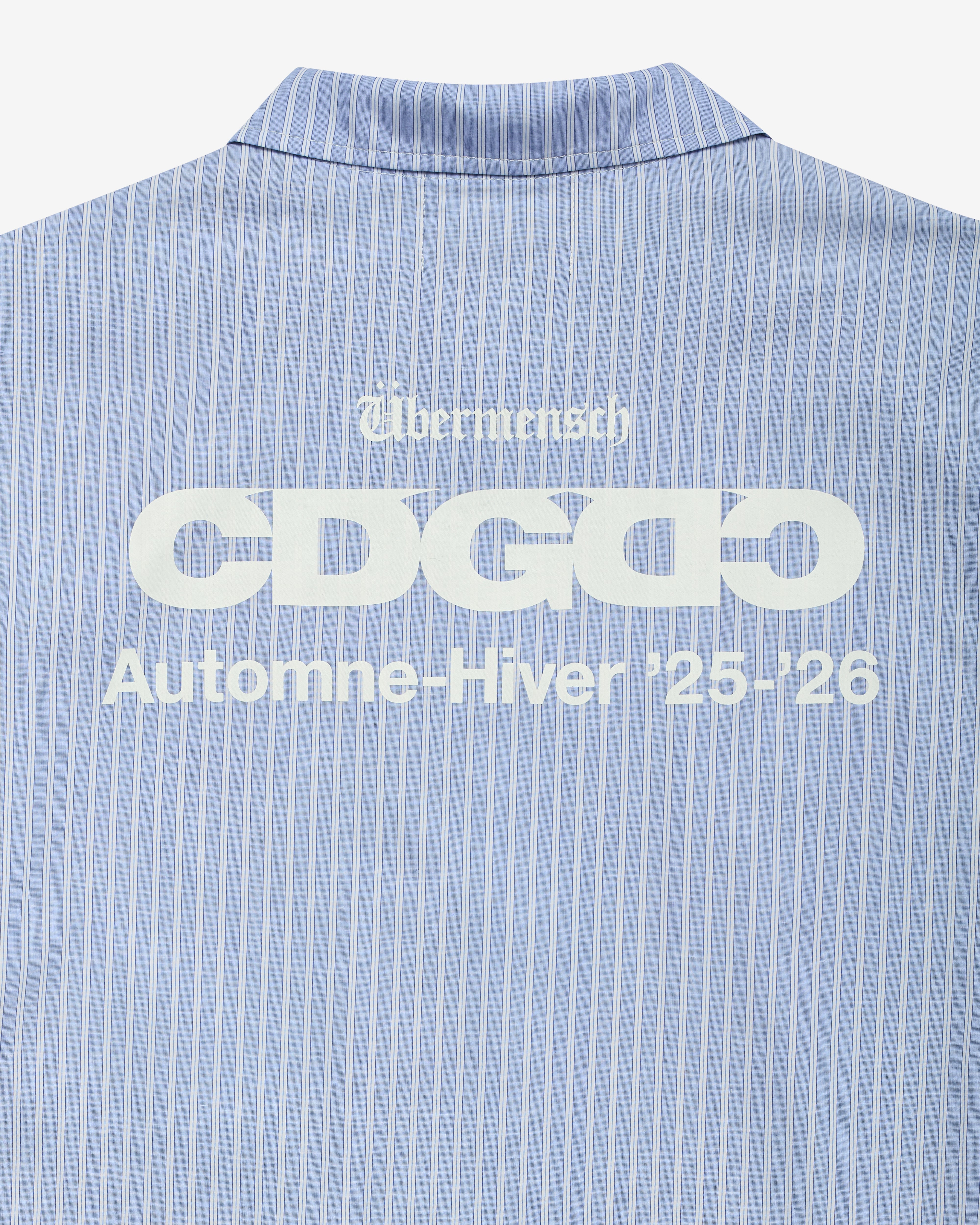 CDG: G-DRAGON Übermensch Striped Over Shirt (Blue) | DSMNY E-SHOP