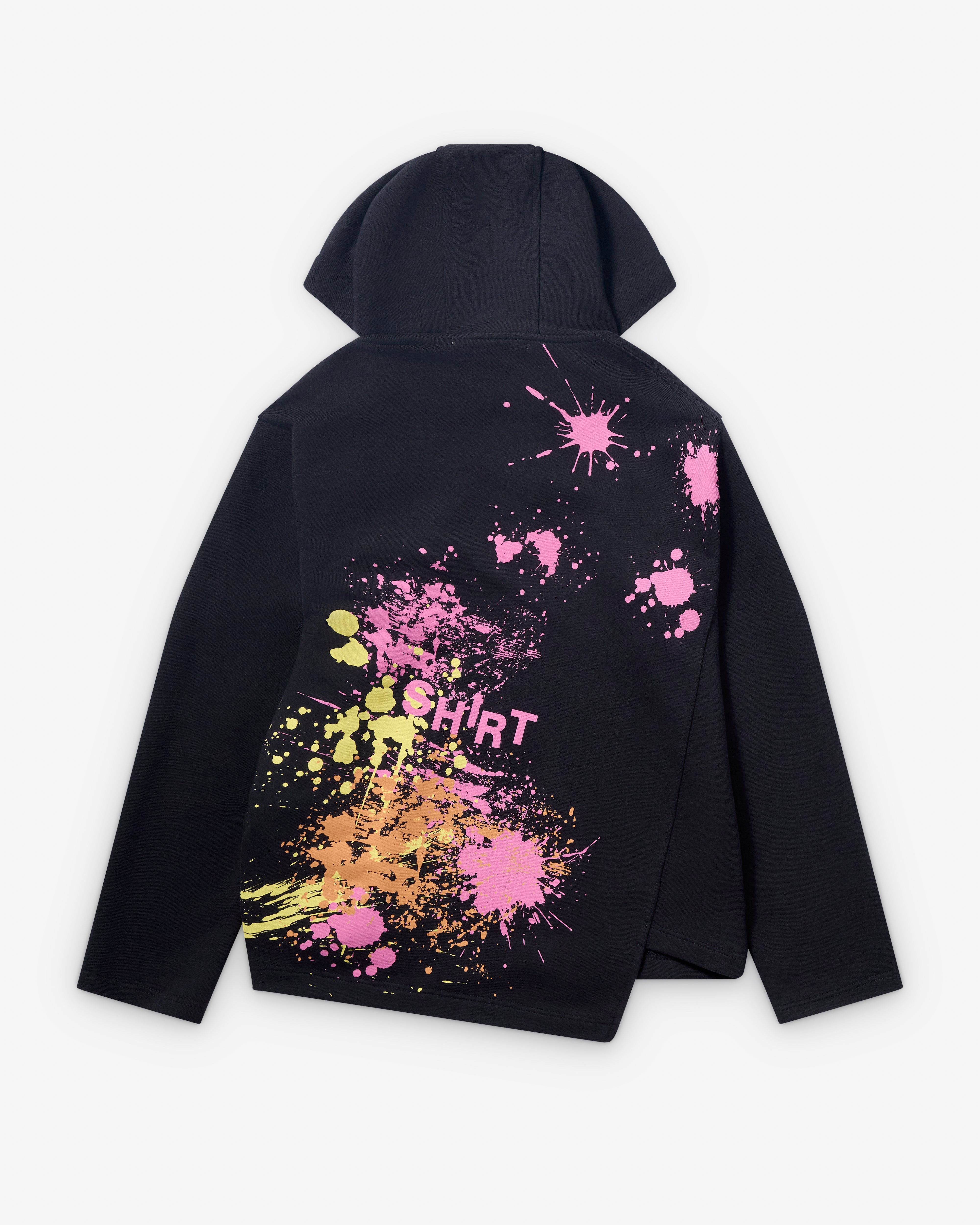 CDG Shirt: Men's Graphic Paint Splatter Zip Hoodie (Black) | DSMNY