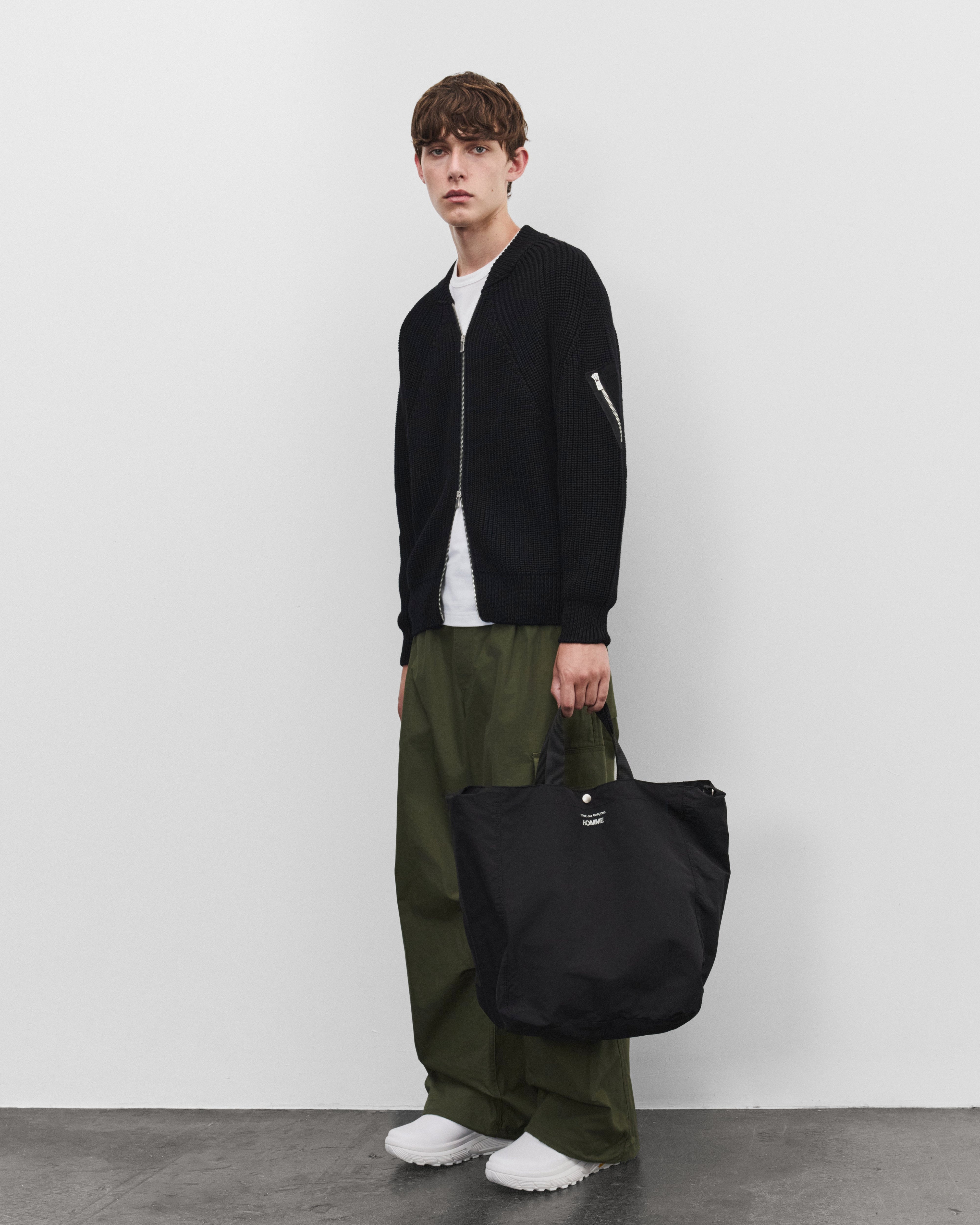CDG Homme: Men's Waffle Knit Cardigan (Black) | DSMNY E-SHOP