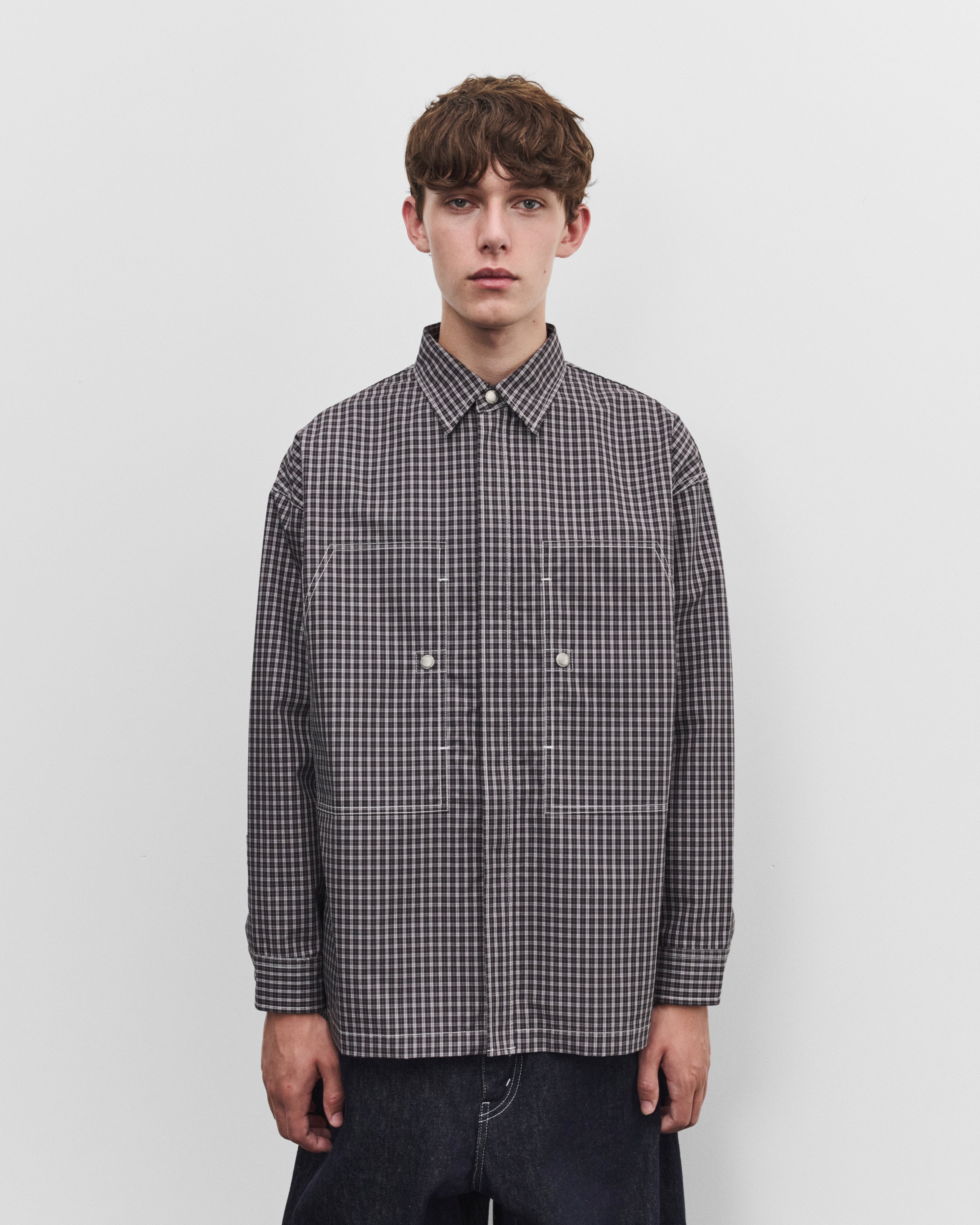 CDG Homme: Men's Check Utility Shirt (Black/White/Charcoal
