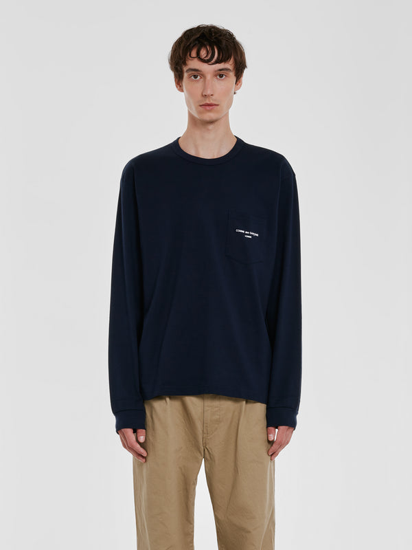 CDG Homme - Men's Long Sleeve Logo Tee - (Navy)