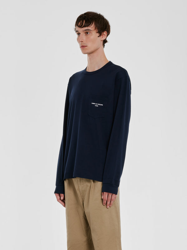 CDG Homme - Men's Long Sleeve Logo Tee - (Navy)