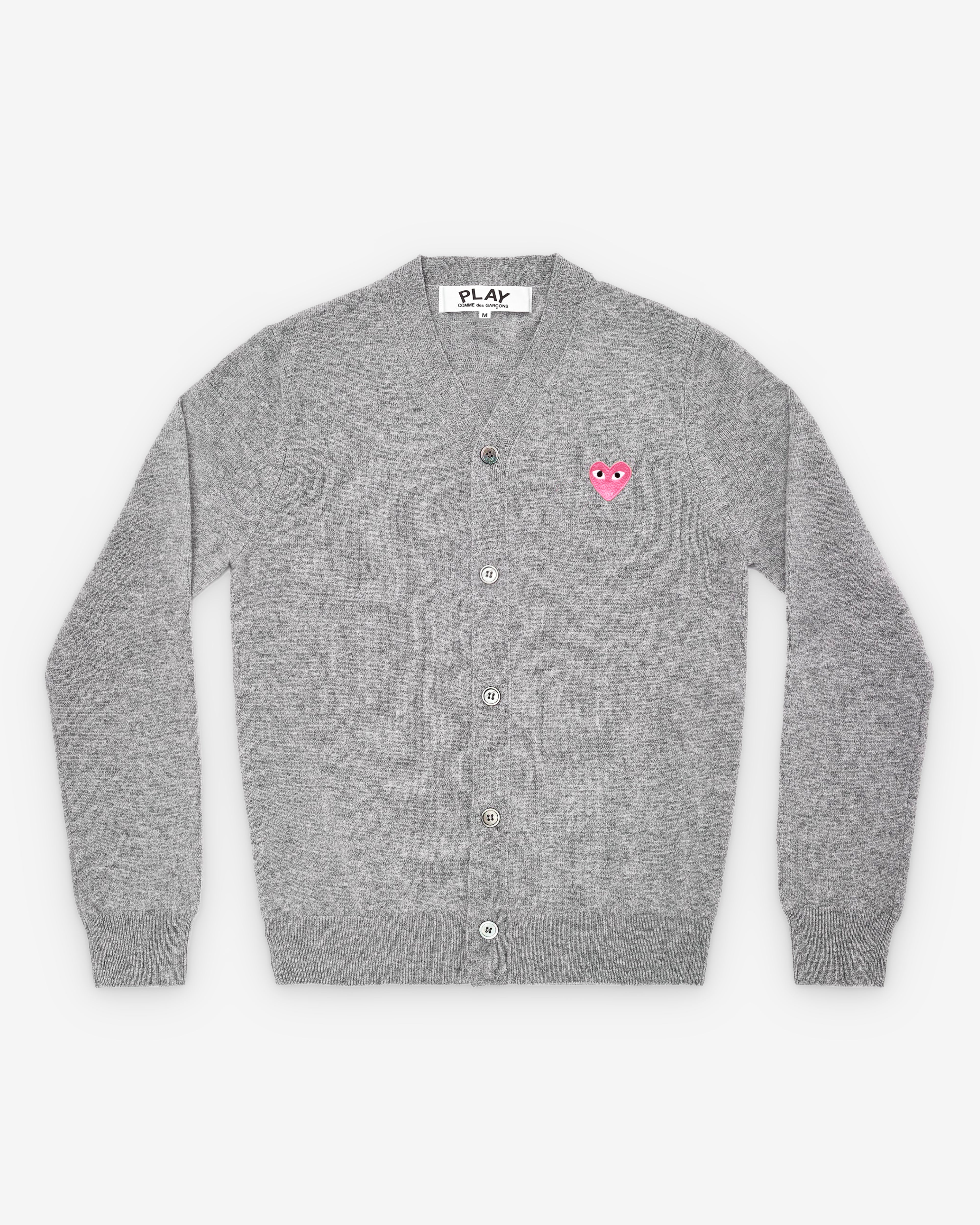 Play: Small Pink Heart V-Neck Cardigan (Light Grey) | DSMNY E-SHOP
