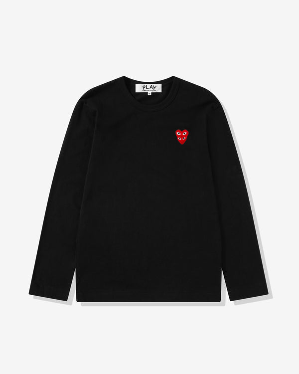Play Comme des Garçons - Longsleeve T-Shirt with Double Red Heart - (Black)