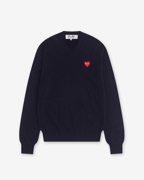 Play Comme des Garçons - Red Rhinestone Emblem Sweater - (Navy)