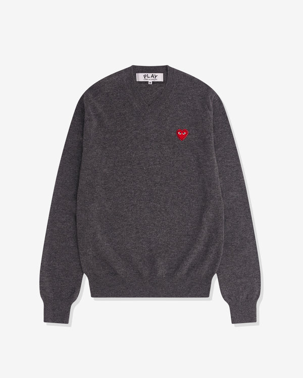 Play Comme des Garçons - Red Rhinestone Emblem Sweater - (Medium Gray)