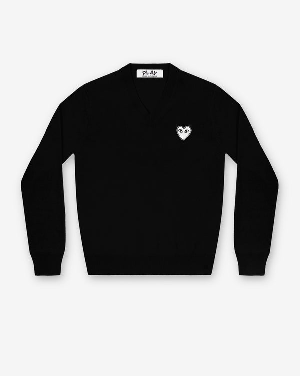 Play Comme des Garçons - White Heart V-Neck Sweater - (Black)