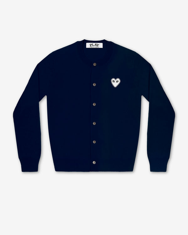 Play Comme des Garçons - White Heart Ladies' Cardigan - (Navy)