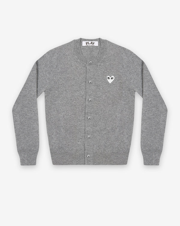 Play Comme des Garçons - White Heart Ladies’ Cardigan - (Light Grey)