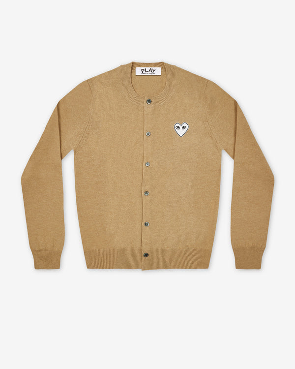 Play Comme des Garçons - White Heart Ladies’ Cardigan - (Camel)