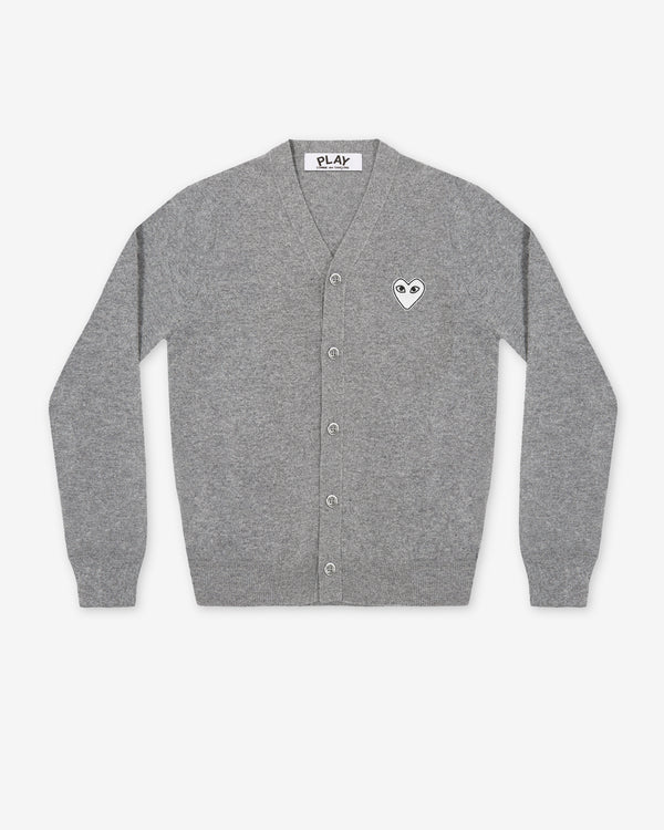 Play Comme des Garçons - White Heart Men’s Cardigan - (Light Grey)