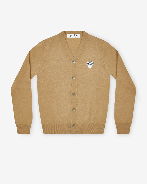 Play Comme des Garçons - White Heart Men’s Cardigan - (Camel)