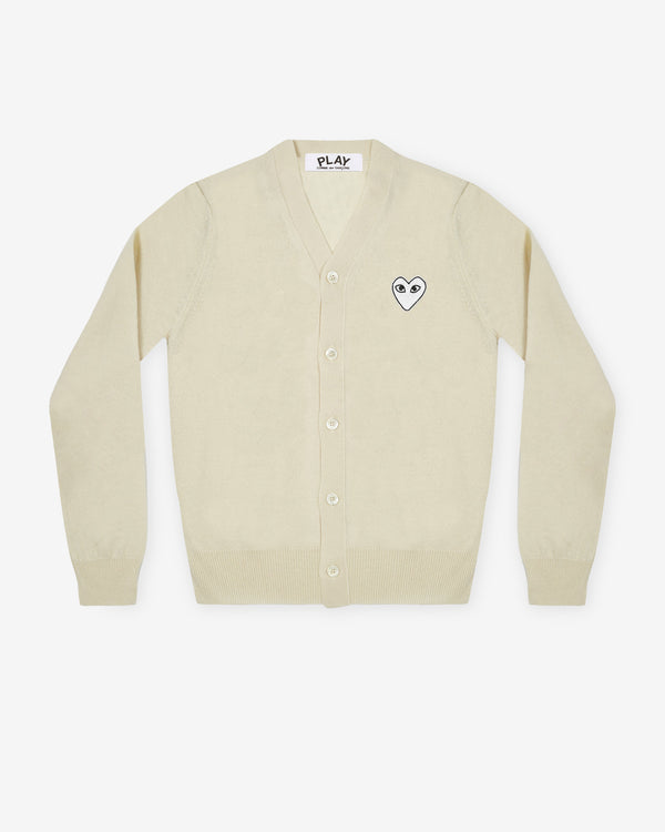 Play Comme des Garçons - White Heart Men's Cardigan - (Natural)