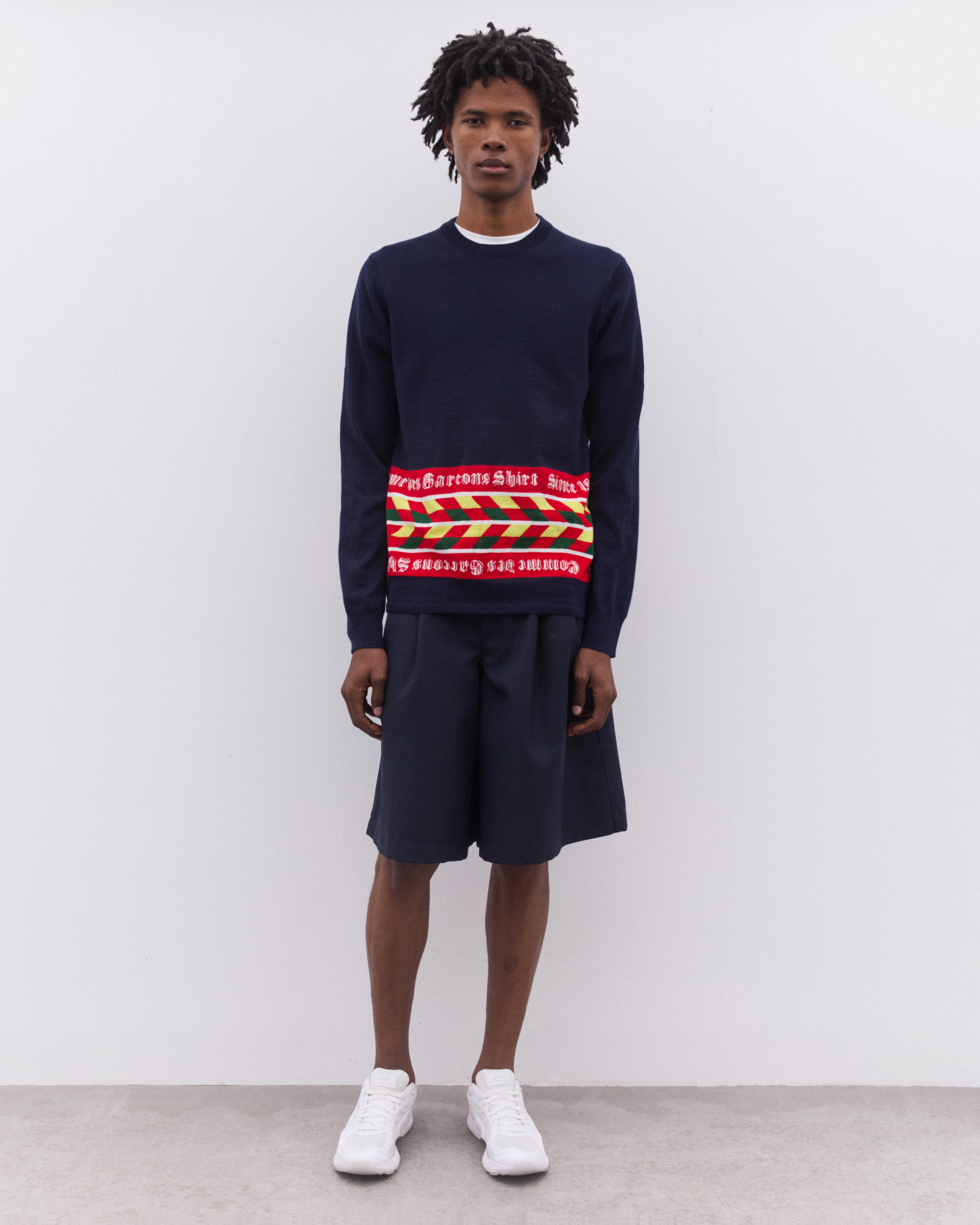 CDG Shirt: Men's Football Scarf Knitted Sweater (Navy) | DSMNY E-SHOP